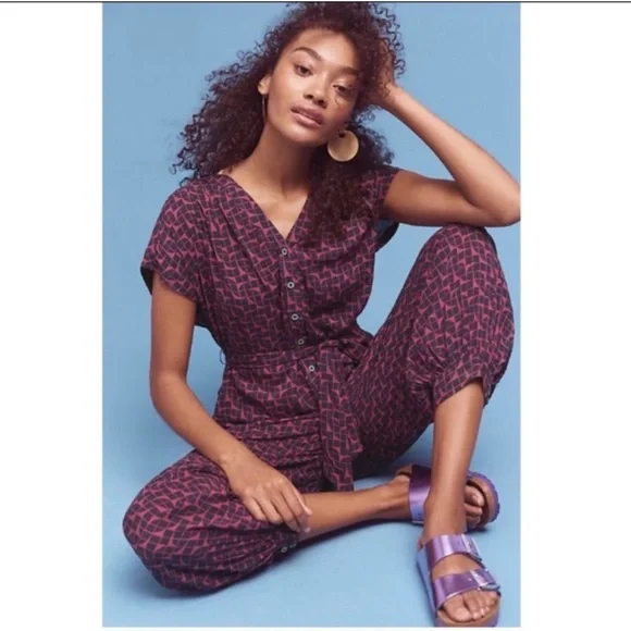 ANTHROPOLOGIE MAEVE KARSTEN GEOSCOPE BELTED JUMPSUIT SIZE SMALL geometric boho S - Picture 2 of 16